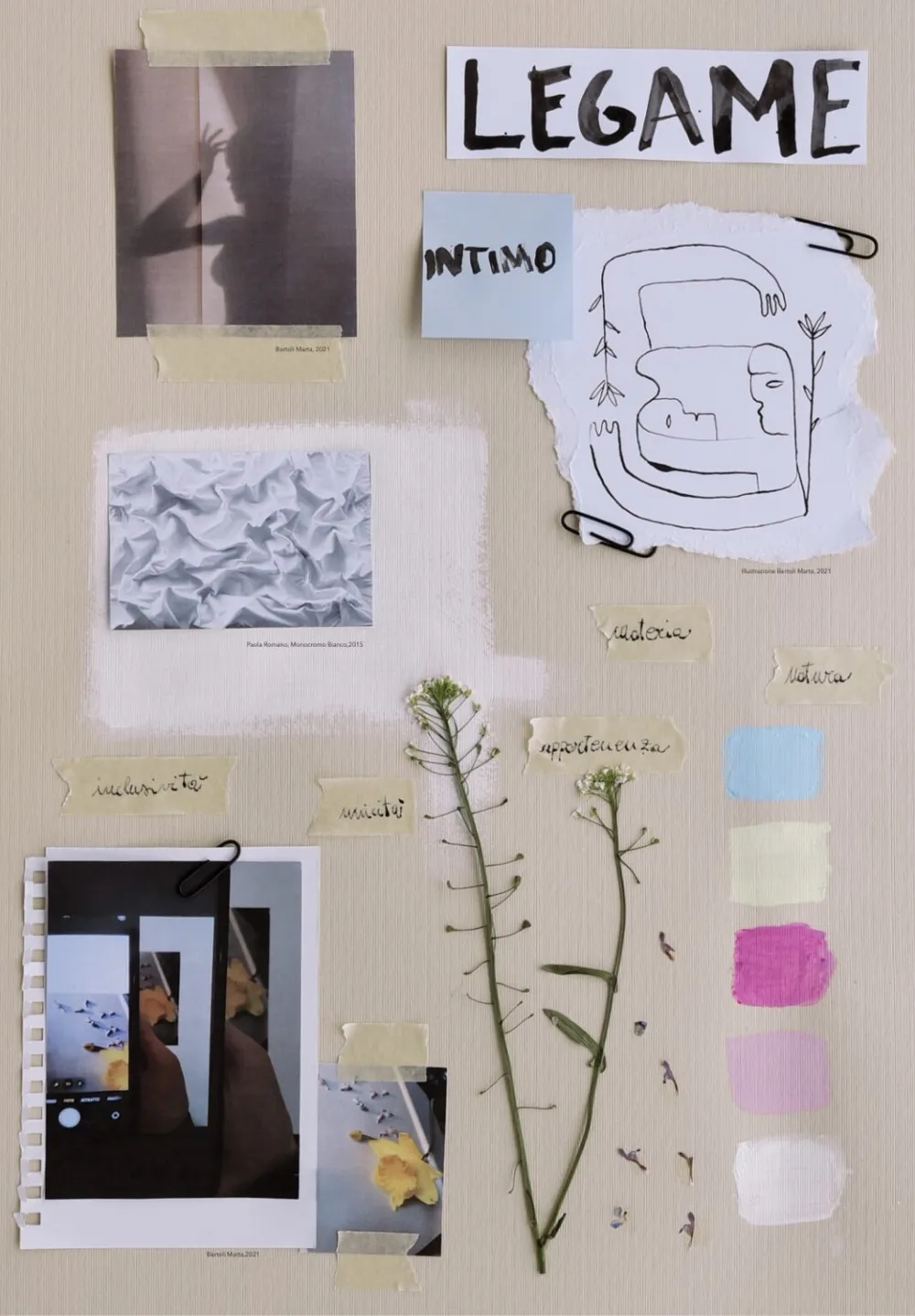 Moodboard creativa del progetto Legame